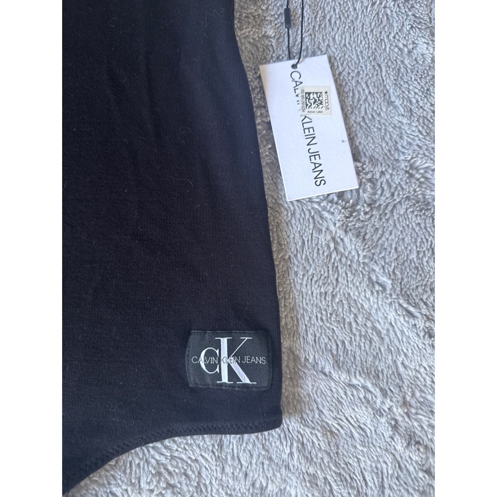 Calvin Klein Jeans Womens Black V-Neck Short Sleeve Logo Bodysuit XL NWT - Picture 3 of 5